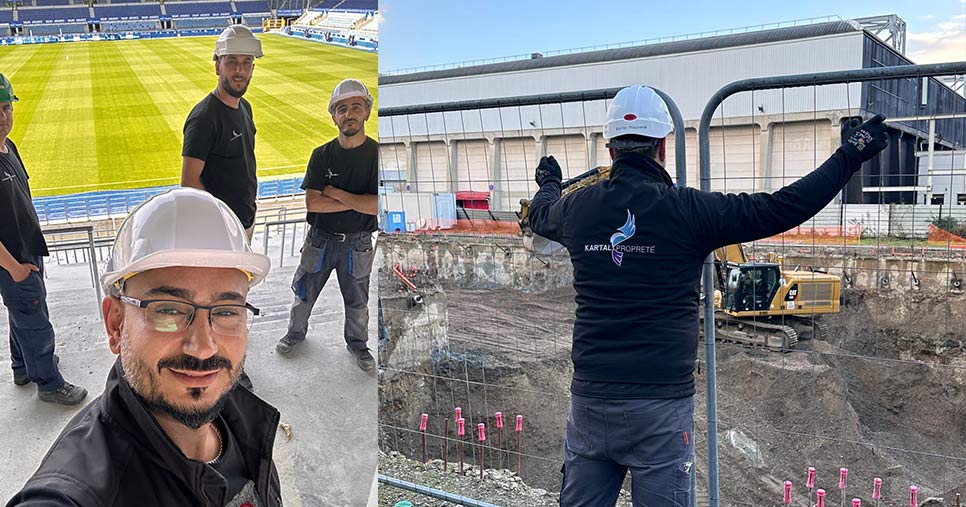 Intervention de Kartal Propreté entre autre sur le chantier de rénovation du stade de la Meinau à Strasbourg.